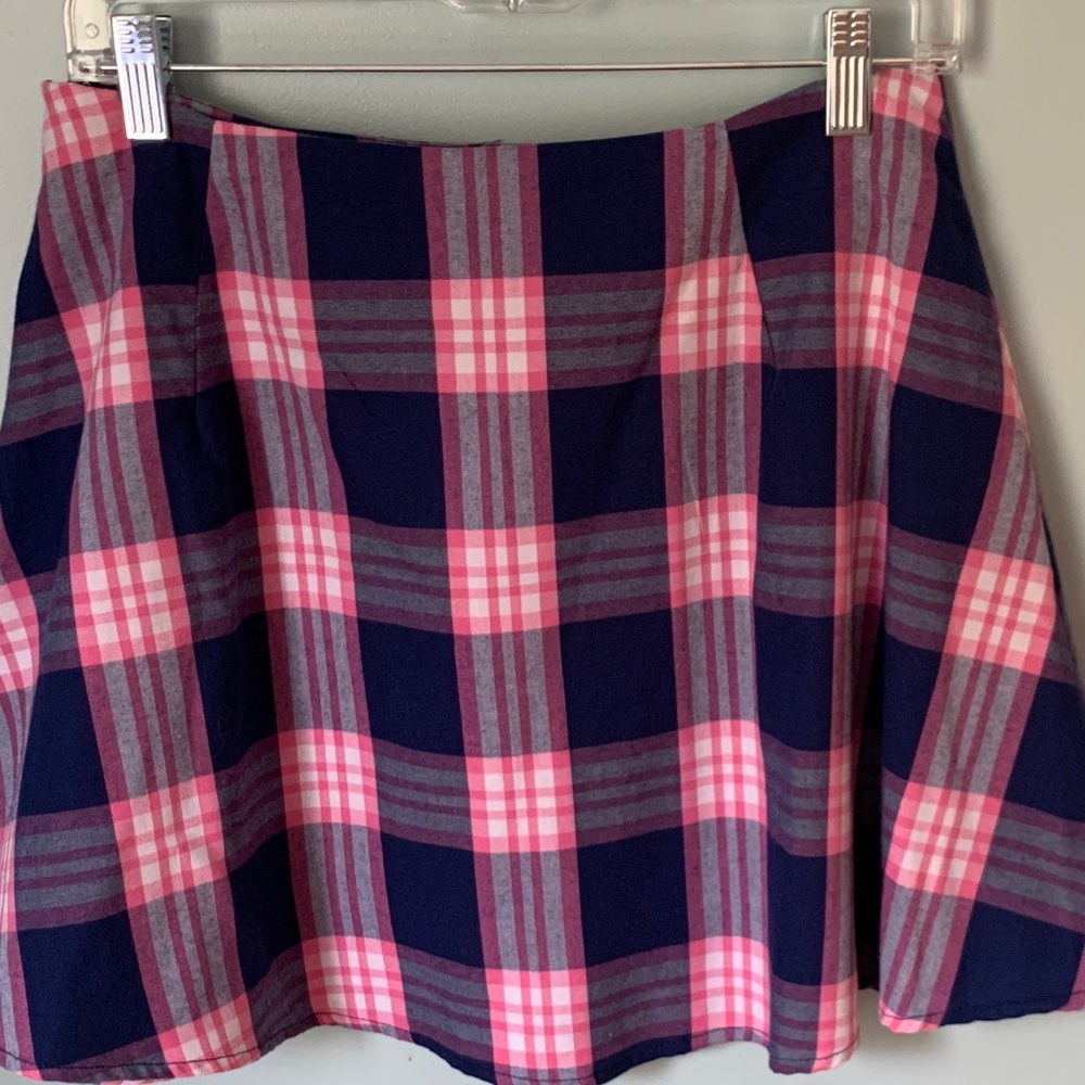Cabana by Crown & Ivy Pink/Blue Preppy Plaid A-Line Skirt Juniors 8